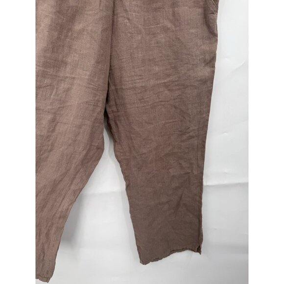 Match Point 100% Linen USA Made Wide Leg Pant Women M Brown Lagenlook Minimalist - Picture 6 of 7